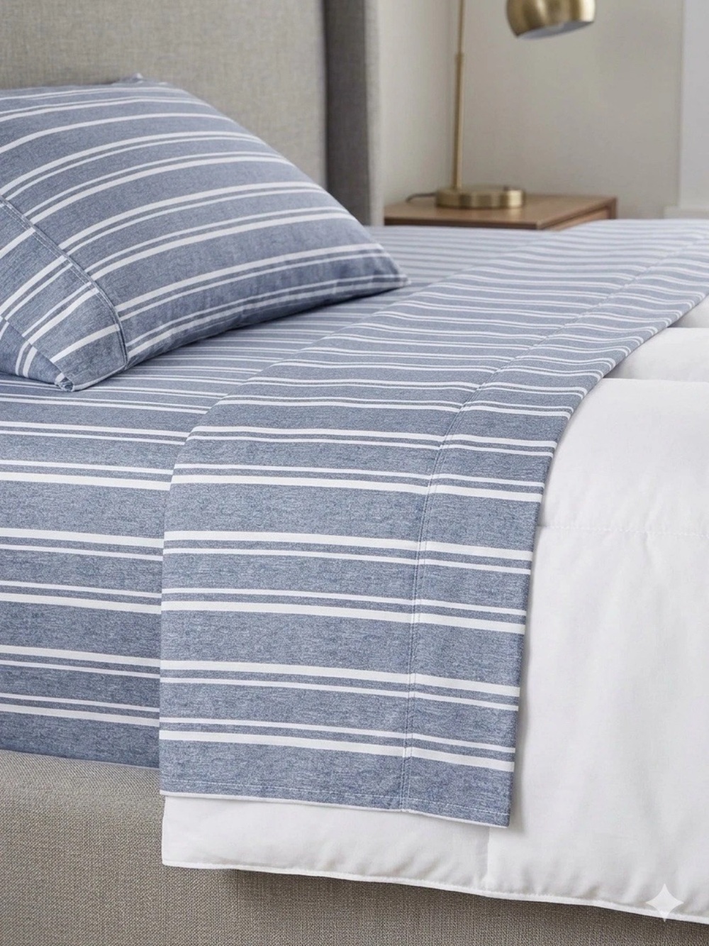 CGK Linens By CGK Unlimited Blue Striped One Flat Queen Size Sheet